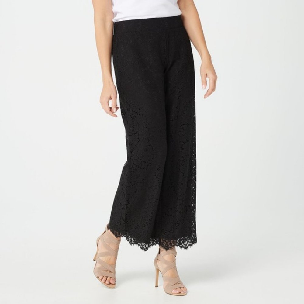 Isaac Mizrahi live! regular wide leg knit lace pants
